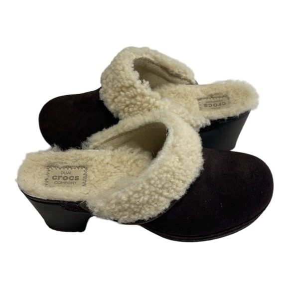 CROCS Shoes - Crocs Sarah Suede Leather Clogs Chocolate 6W